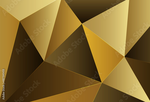Abstract gold polygonal geometric pattern background. Modern luxury golden gradient geometric shapes design with shadow. Luxury and elegant triangles shape metallic texture elements