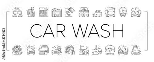 Self Service Car Wash Collection Icons Set Vector .