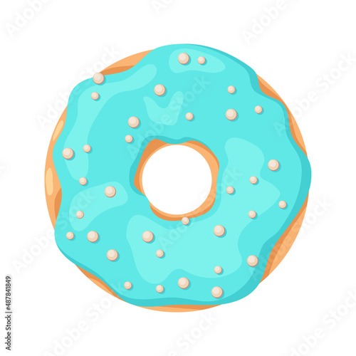 Colorful glazed donut isolated on white background. View from above. Vector illustration in cartoon flat style