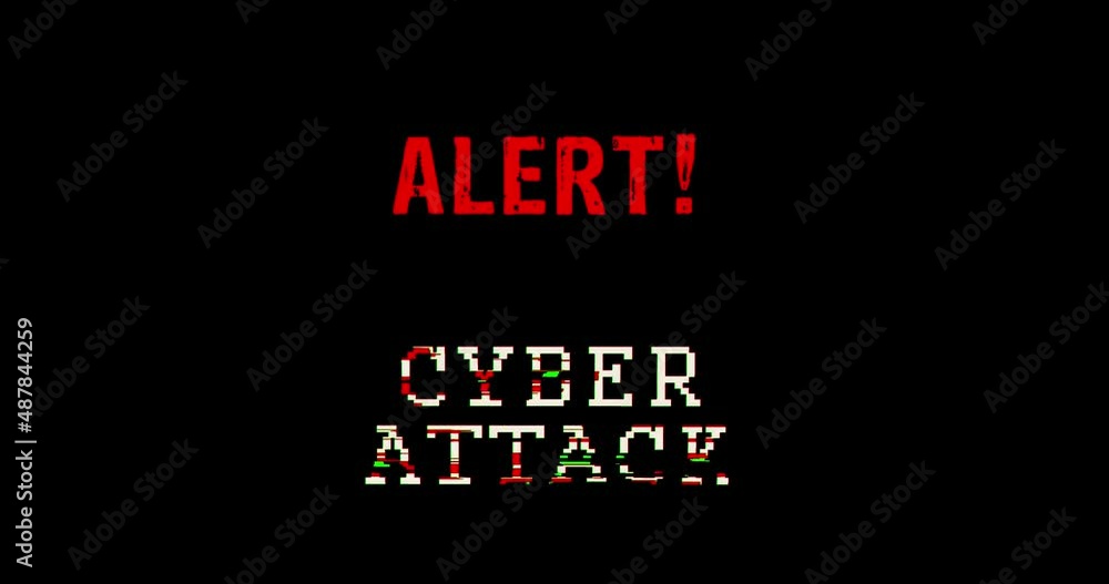 Cyber attack alert with distorted and glitch effect seamless and loopable 3d rendering. Computer hacking, virus and phishing warning abstract concept. Noised retro tv style background animation.