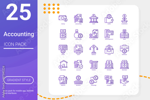 Accounting icon pack for your website design, logo, app, UI. Accounting icon Basic Line Gradient design. Vector graphics illustration and editable stroke.