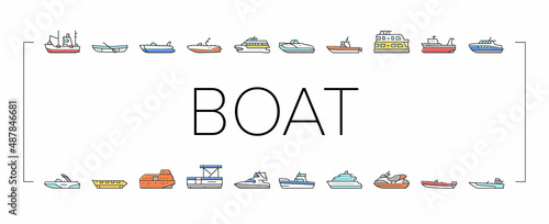 Boat Water Transportation Types Icons Set Vector .