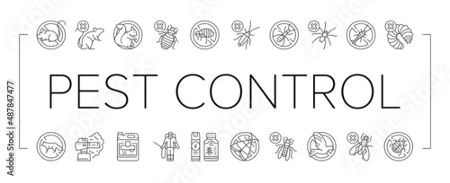 Pest Control Service Treatment Icons Set Vector .