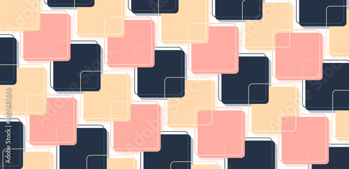 Modern abstract square geometric background. Corner rounded square shape element. Trendy simple colorful overlap geometric pattern creative design. Suit for wallpaper, texture, poster, cover, flyer