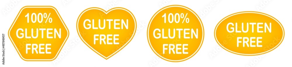 Set of Gluten-free stamps. Gluten intolerance. Round yellow logo or label. Vector illustration