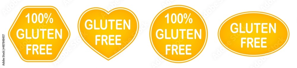 Set of Gluten-free stamps. Gluten intolerance. Round yellow logo or label. Vector illustration Set of Gluten-free stamps. Gluten intolerance. Round yellow logo or label. Vector illustration