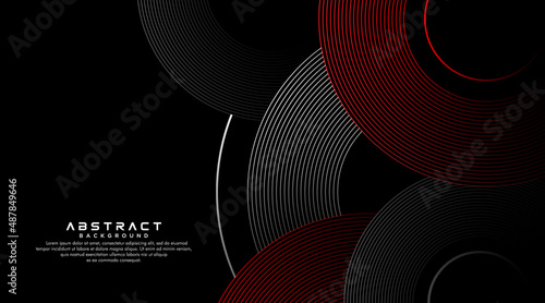 Abstract grey and red circle line vector on dark background. Modern simple overlap circle lines texture creative design. Suit for poster, cover, banner, flyer, brochure, presentation, website