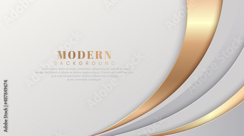 Abstract luxury white and gold curve background. Modern and elegant style template design with shadow decoration. Suit for cover, poster, advertising, website, flyer, brochure, presentation, banner