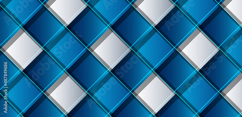 Abstract modern blue and white square geometric shapes background with line and shadow decoration. Trendy 3d geometric pattern creative design. Vector illustration