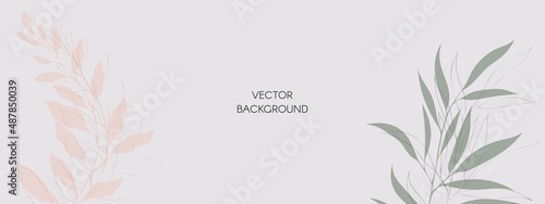 Abstract universal hand drawn vector background with branch and leaves in minimal style 