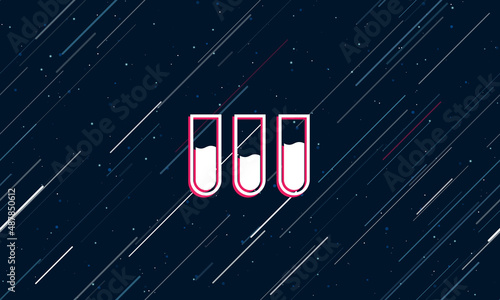 Large white water game symbol framed in red in the center. The effect of flying through the stars. Vector illustration on a dark blue background with stars and slanted lines