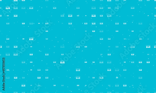 Seamless background pattern of evenly spaced white water game symbols of different sizes and opacity. Vector illustration on cyan background with stars