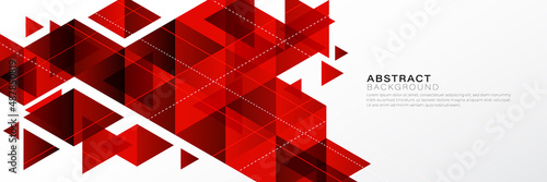 Abstract red geometric shapes horizontal banner background with line decoration. Trendy simple overlap triangle shape graphic creative design. Futuristic vector elements. Vector illustration