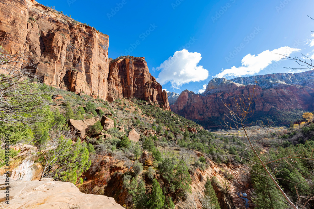 Sunny view of the landscape Emeralad Pools Trail in Zion National Park