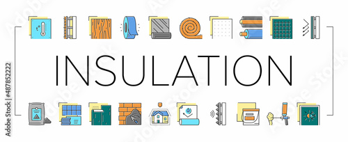 Insulation Building Collection Icons Set Vector .