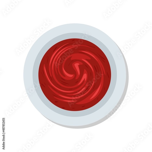 Tomato ketchup top view on the white background. Vector illustration.