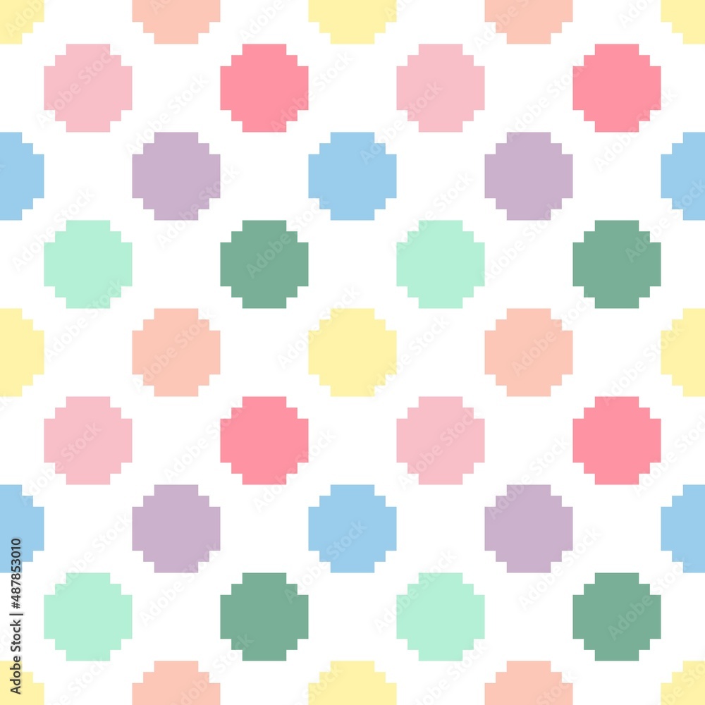 Colorful pastel retro Polka Dot seamless pattern pixel art. Vector illustration.
