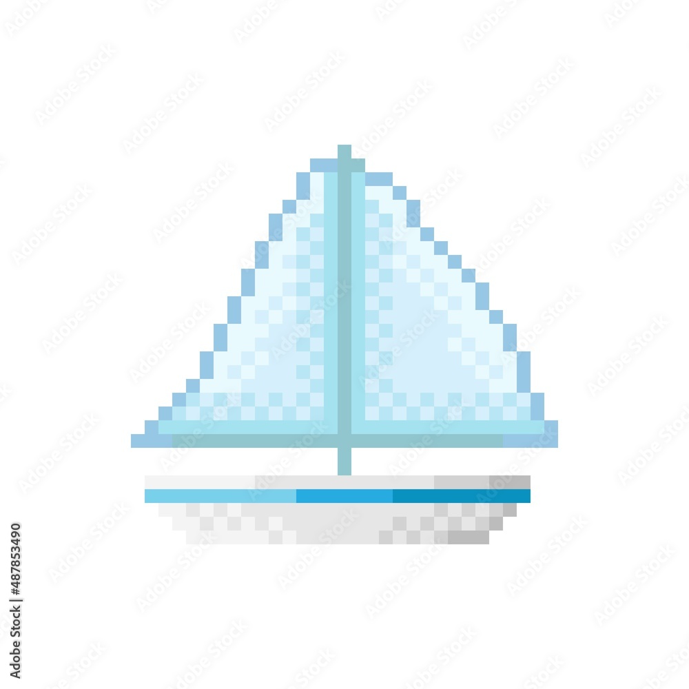 Fototapeta premium Boat pixel art. Ship pixel art. Vector illustration.