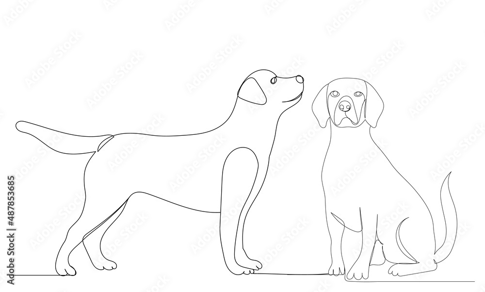 Obraz premium dogs one line drawing, outline, vector