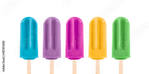 Ice cream popsicle collection, assorted flavors, fruits, chewing gum, grape, tutti frutti, passion fruit, lemon. 