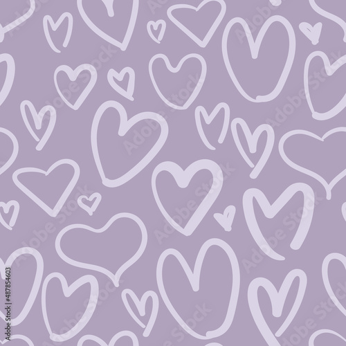 All over seamless vector repeat pattern with irregular tonal doodle hearts in trendy dusty lavender purple. Versatile Valentines day love backdrop