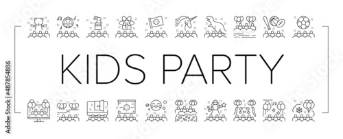 Kids Birthday Party Collection Icons Set Vector .