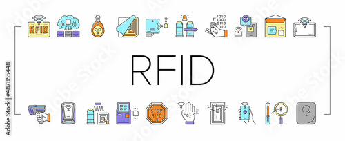Rfid Chip Technology Collection Icons Set Vector .