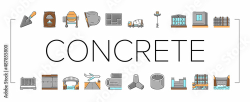 Concrete Production Collection Icons Set Vector .