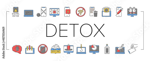 Digital Device Detox Collection Icons Set Vector .