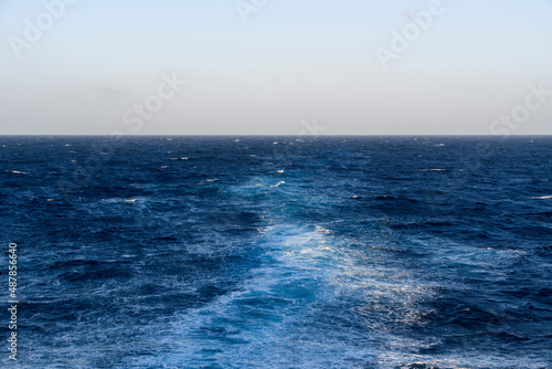 Beautiful seascape - waves and sky with clouds with beautiful lighting. Caribbean sea. Mediterranean sea.