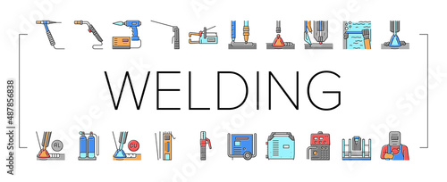 Welding Machine Tool Collection Icons Set Vector .