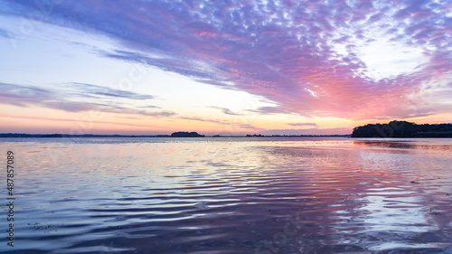 Brittany  panorama of the Morbihan gulf  view from the Ile aux Moines  at sunrise 