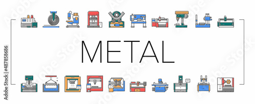 Metal Working Machine Collection Icons Set Vector .