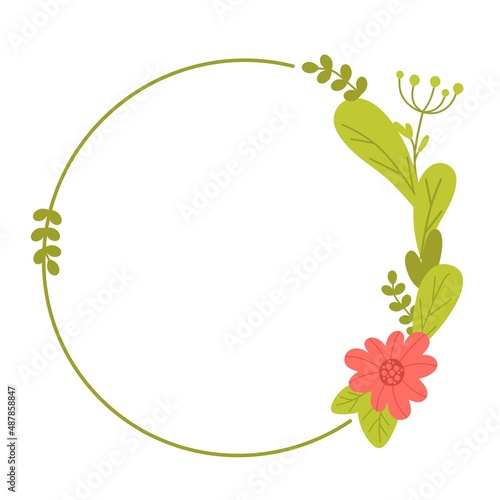 Round frame with willow tulips and leaves. Vector illustration in a flat style isolated on a white background