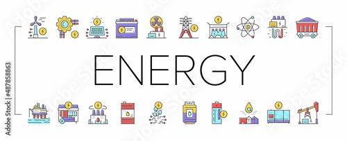 Energy Electricity And Fuel Power Icons Set Vector .