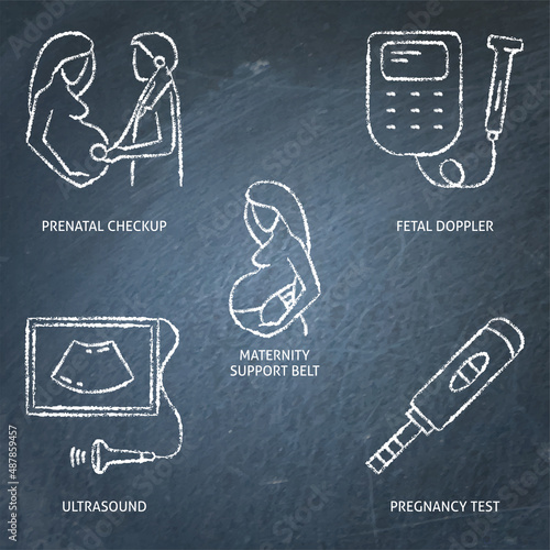 Gynecology and obstetrics chalkboard icons set