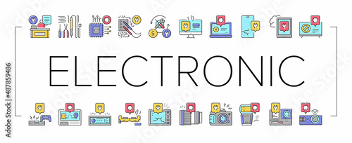 Electronic Repair Collection Icons Set Vector .