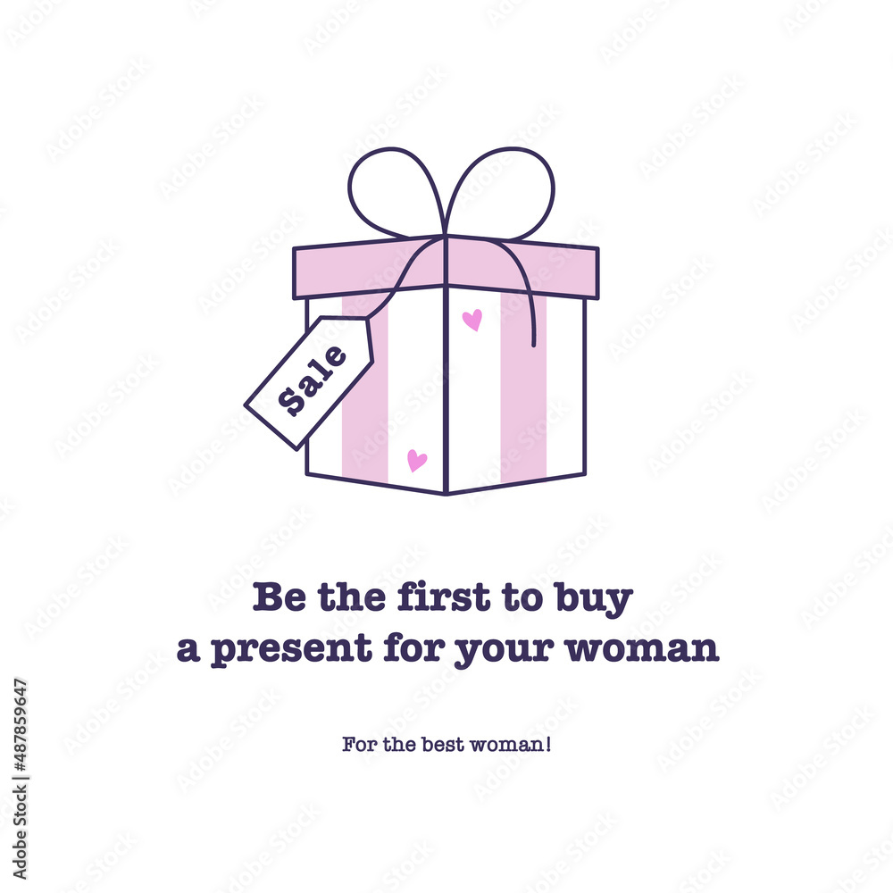 Vector illustration of cartoon pink gift box on white background.