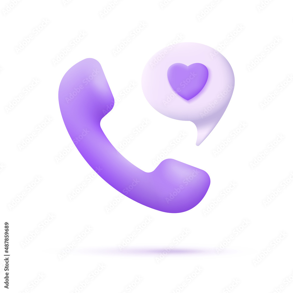 3d phone with speech bubble and heart isolated on white background.