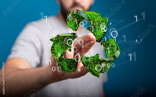 Green recycle sign, three a...