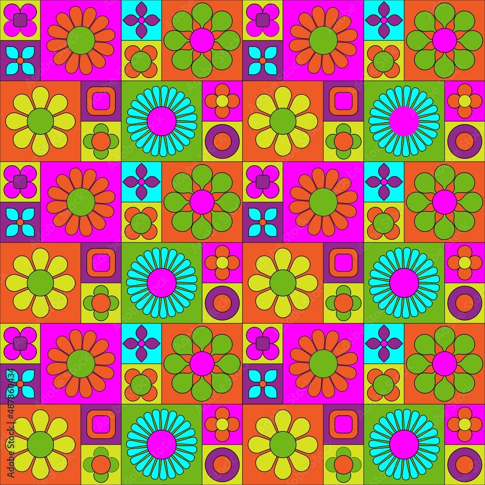Εκτύπωση καμβά mod colorful geometric vector pattern with flowers