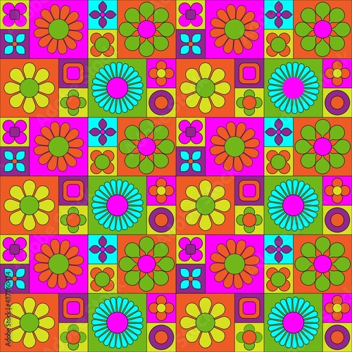 фотографія mod colorful geometric vector pattern with flowers