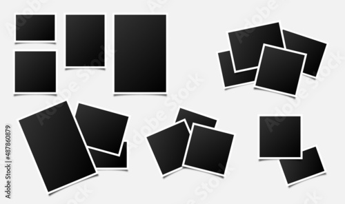 Set of empty photo frames compositions. Realistic vector mockups. Retro photo frames with shadow isolated on white background.