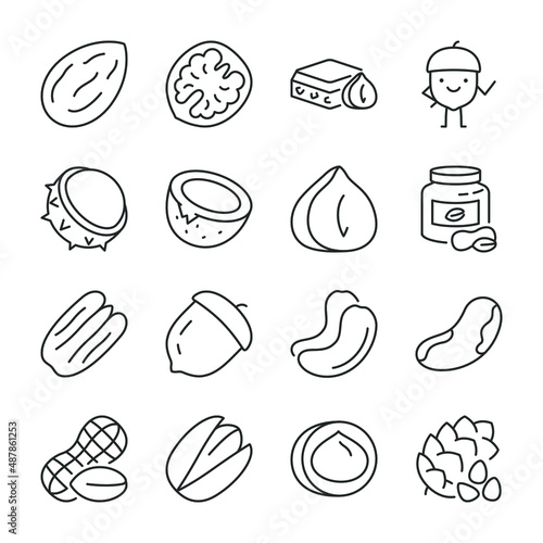 nuts icons set. Collection of various products. Line with editable stroke