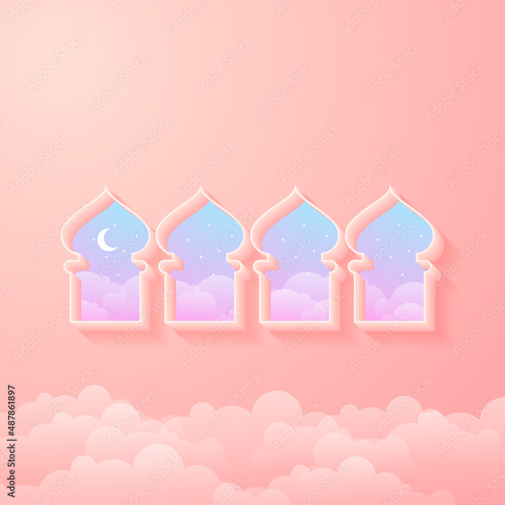 Fototapeta premium Islamic background with 3d window of mosque