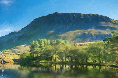 Digital painting of Penygader, Cadair Idris mountain during autumn in the Snowdonia National Park, Dolgellau, Wales.