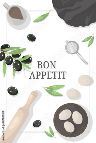 Advertising flyer for breakfast menu, healthy food, cooking, fresh food, dessert, diet, baking, kitchen. Illustration for banner, flyer, cover, advertisement, menu, poster.