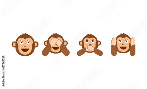 See no evil, hear no evil, speak no evil. Three wise monkeys vector icons.