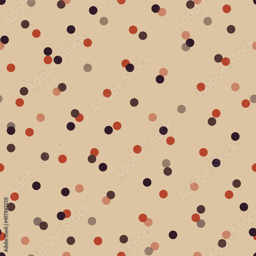 Obraz na płótnie Polka dot seamless pattern. Abstract random flying colorful confetti. Trendy print in warm colors for fabric, textile, gift wrapping paper, wallpaper. Vector illustration. w salonie