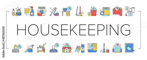 Housekeeping Cleaning Collection Icons Set Vector .